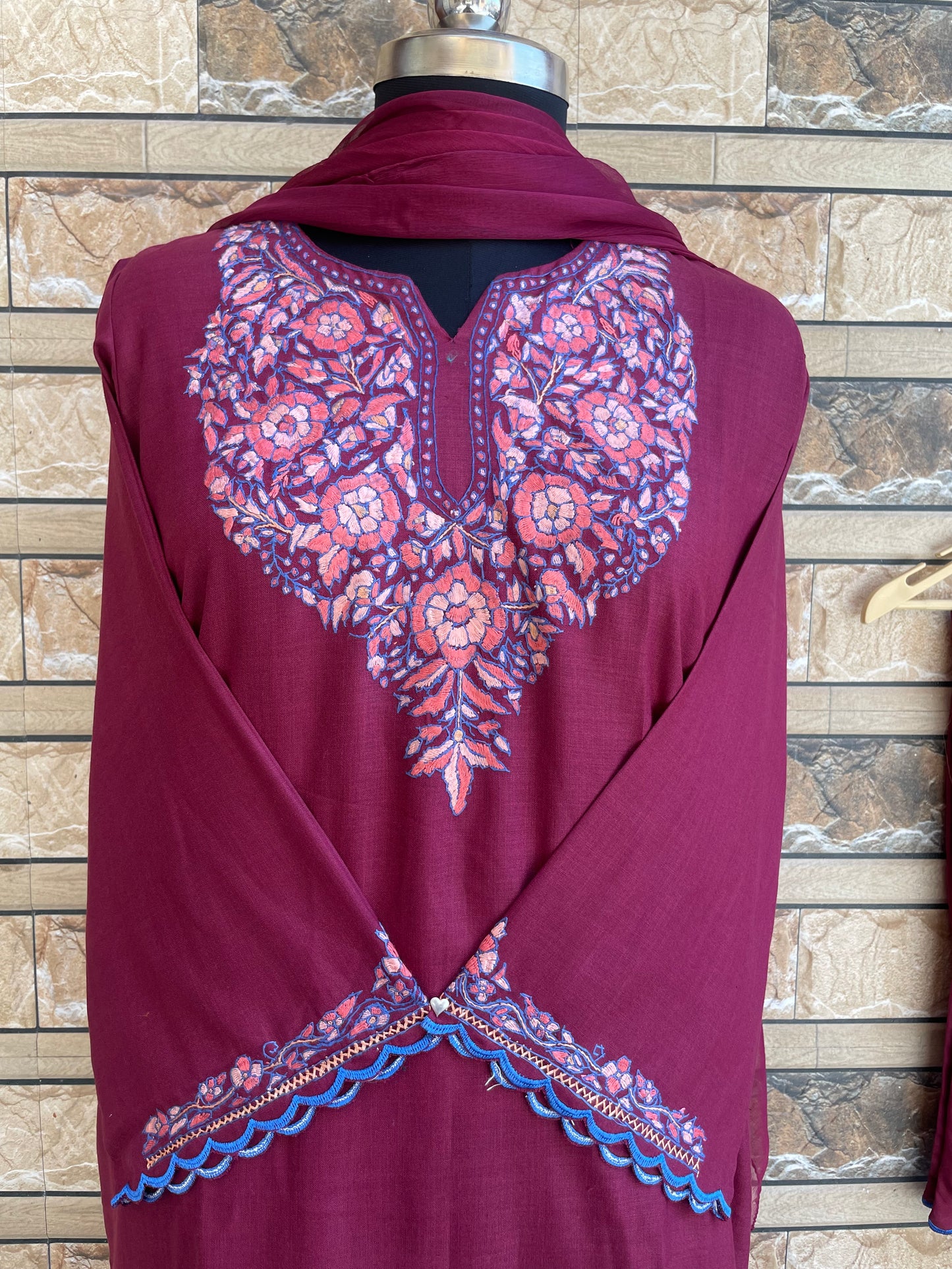 Sozni Suit | Magenta (Blue Embroidery)