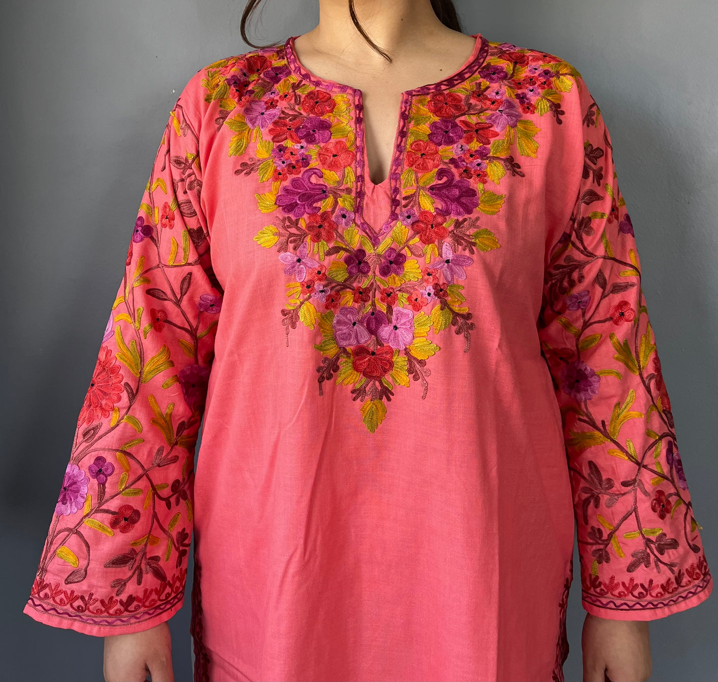 Sonzal Kurti | Light Pink With Purple Embroidery