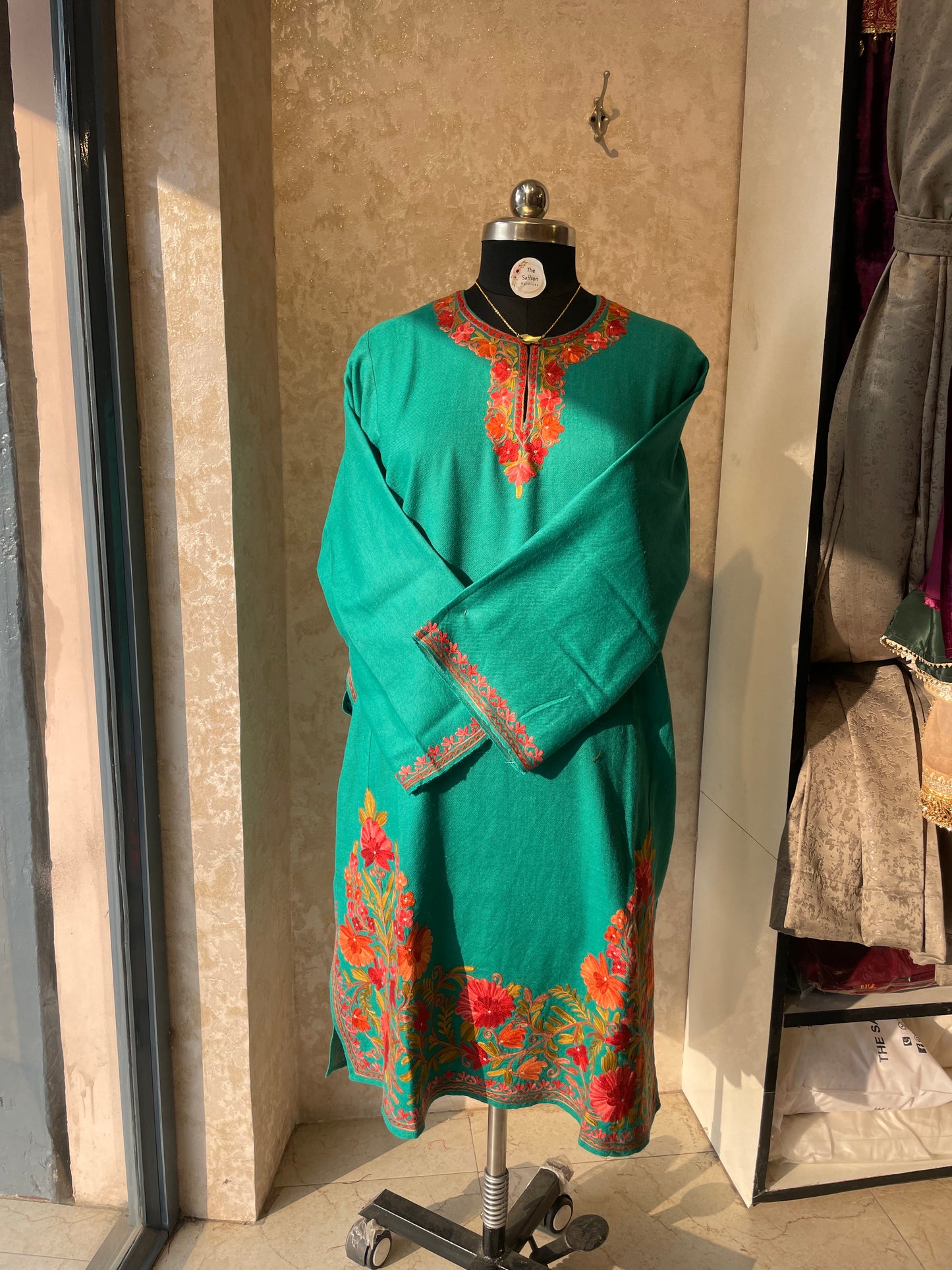 Aari Embroidered Pheran | Rama Green