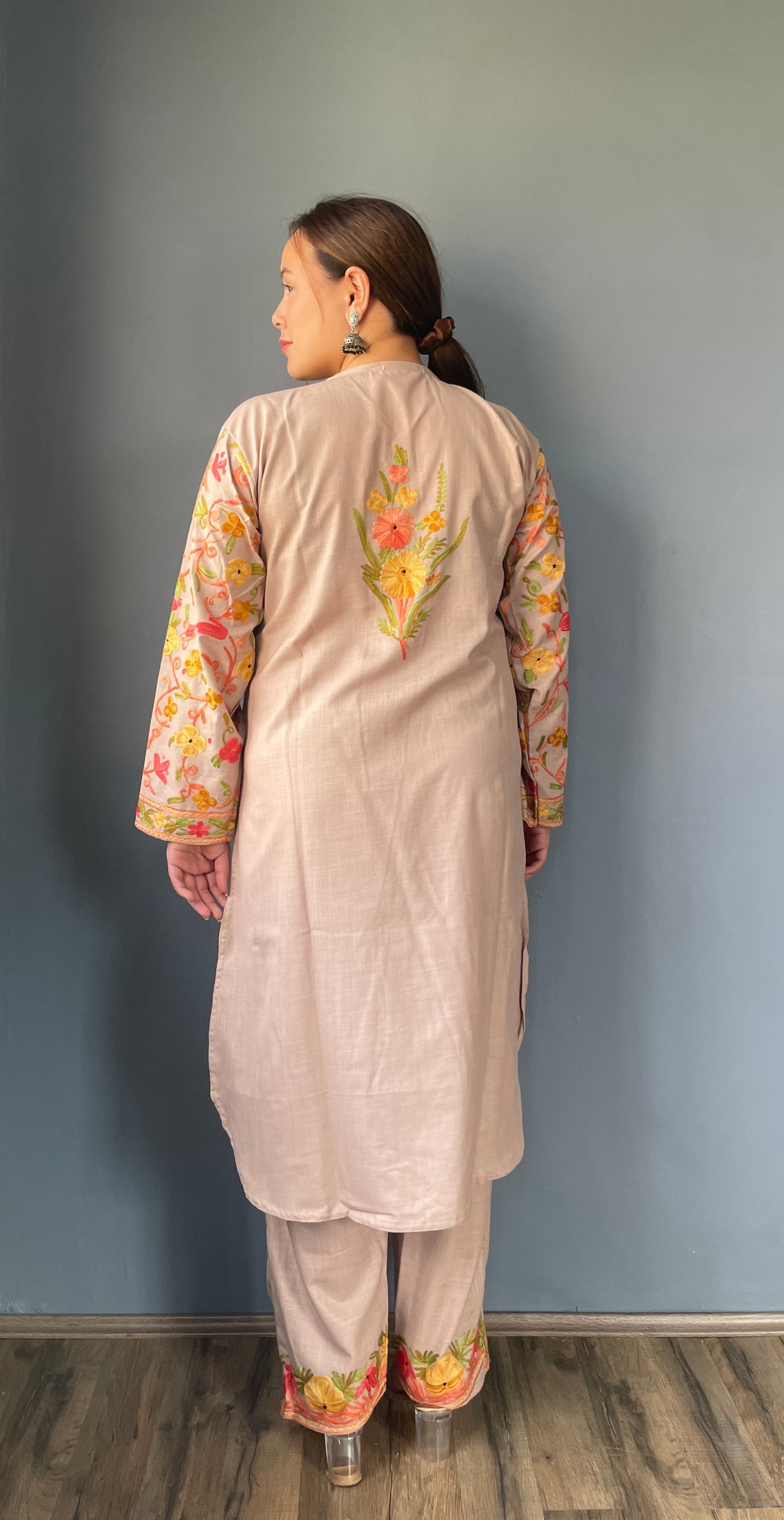 Bahaar Kurta Set | Almond Beige With Golden Embroidery