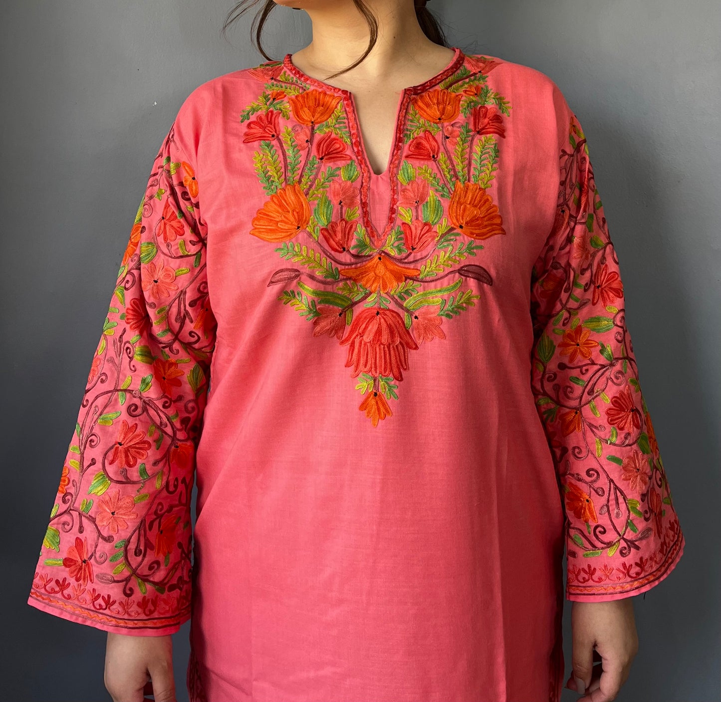 Sonzal Kurti | Light Pink With Orange Embroidery