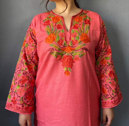 Sonzal Kurti | Light Pink With Orange Embroidery