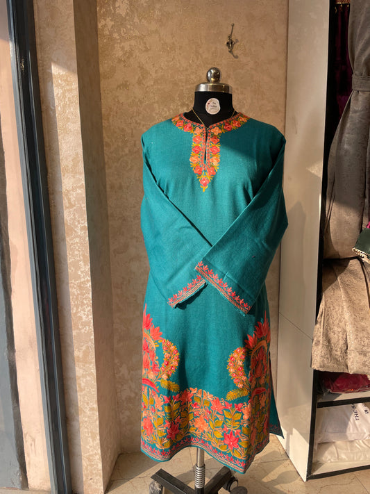 Aari Embroidered Pheran | Teal Blue