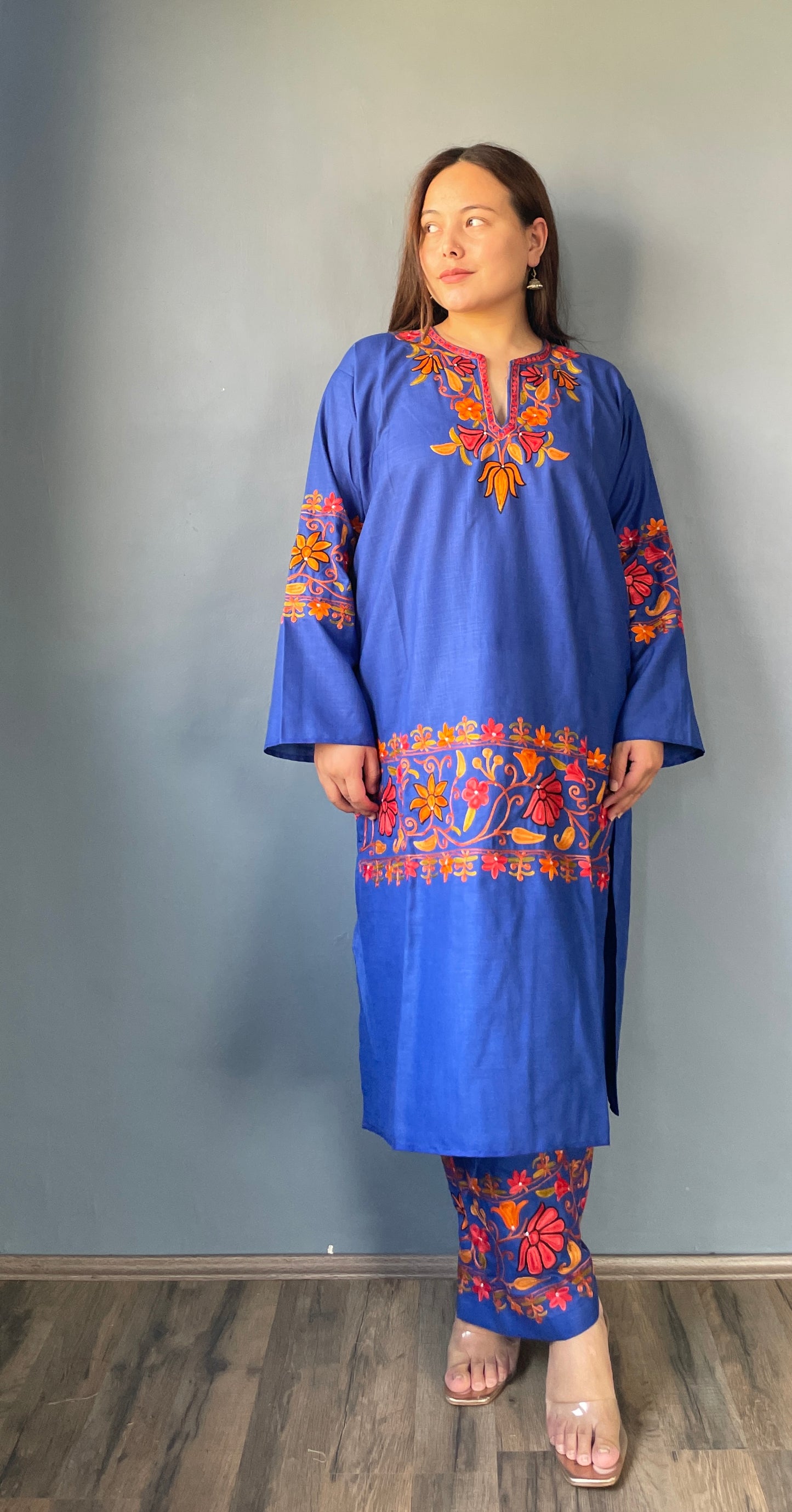 Coord | Blue | Red And Black Aari Embroidered