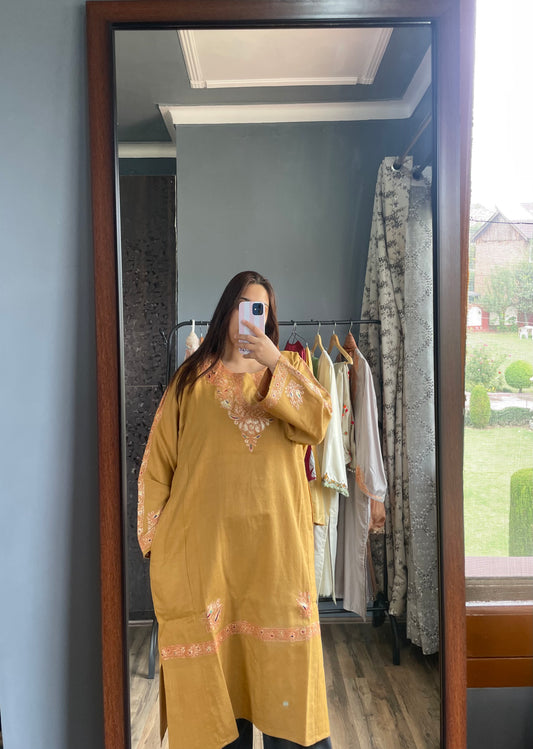 Tilla Embroidered Pheran | Mustard