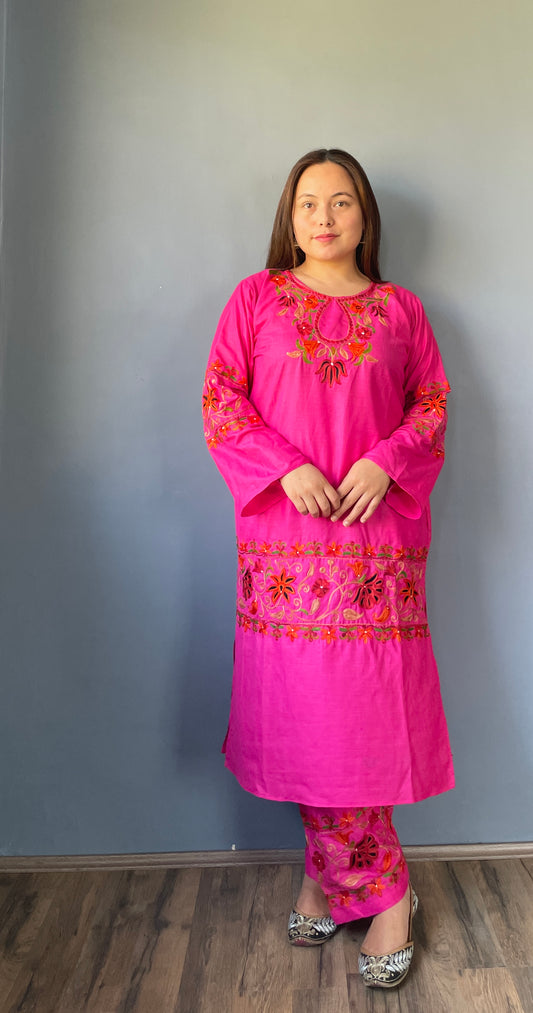 Coord | Pink | Black And Orange Aari Embroidered