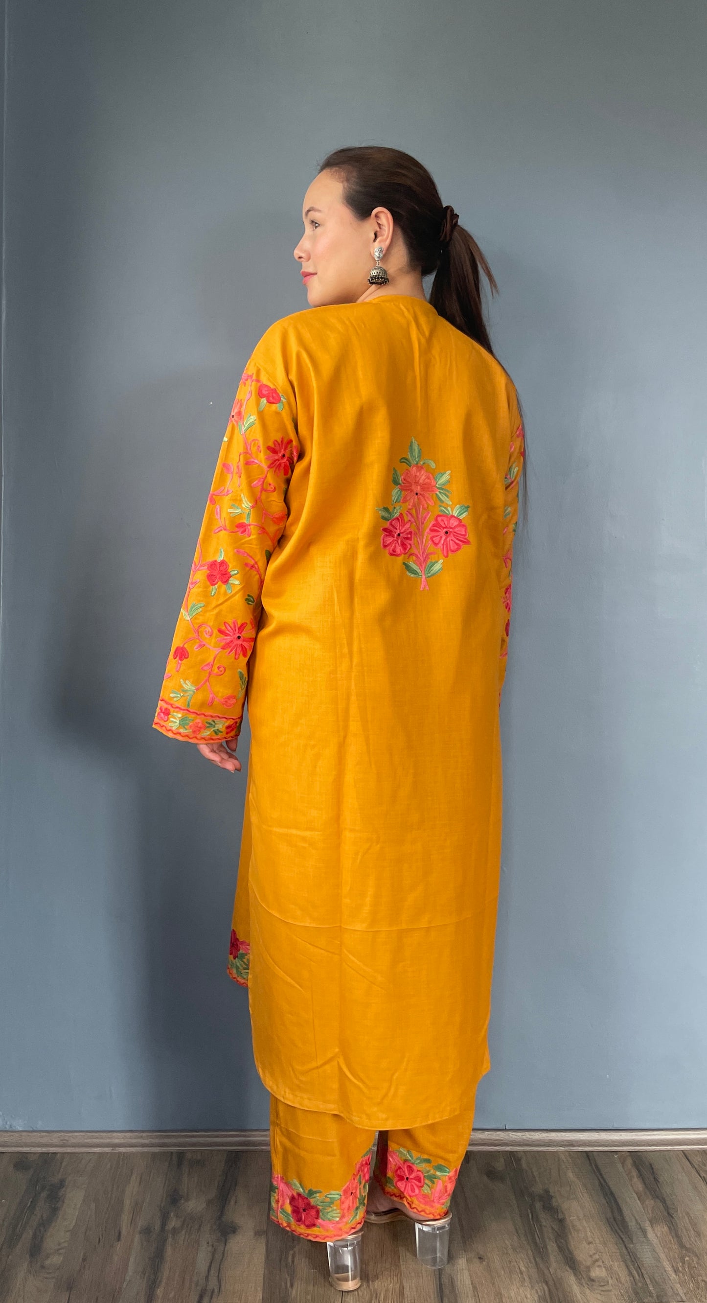 Bahaar Kurta Set | Mustard With Green Embroidery