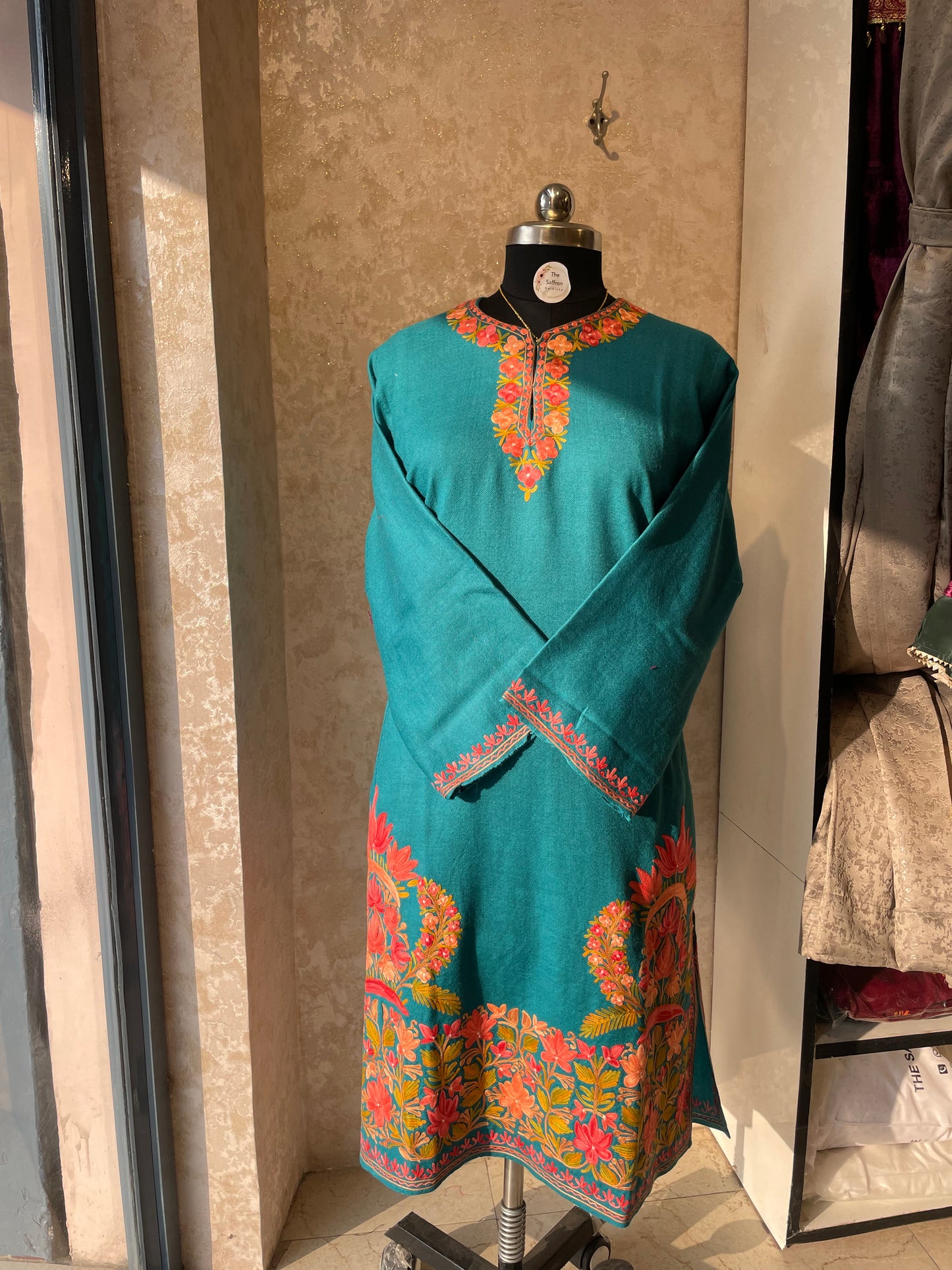 Aari Embroidered Pheran | Teal Blue