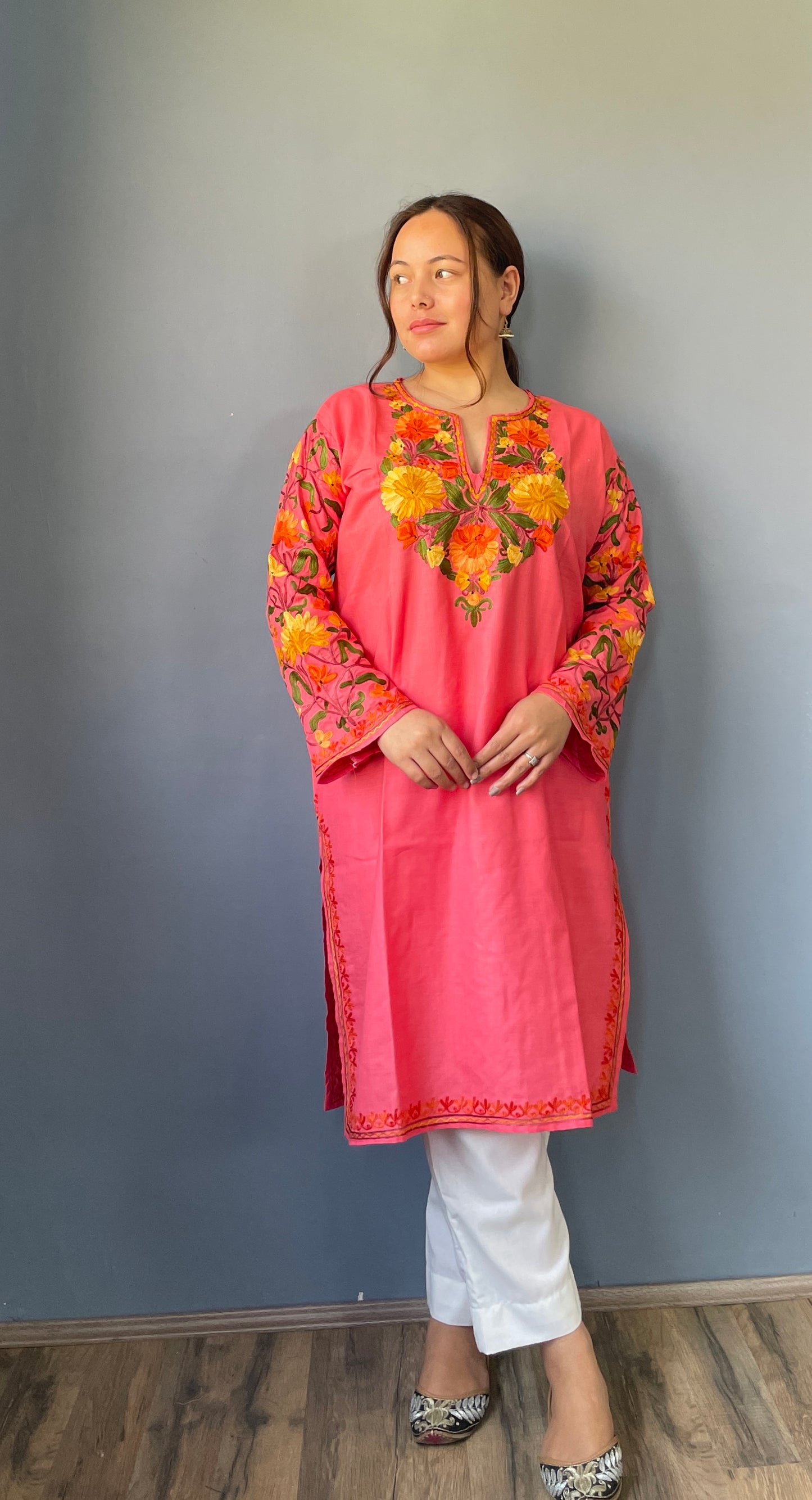 Sonzal Kurti | Light Pink With Yellow Embroidery