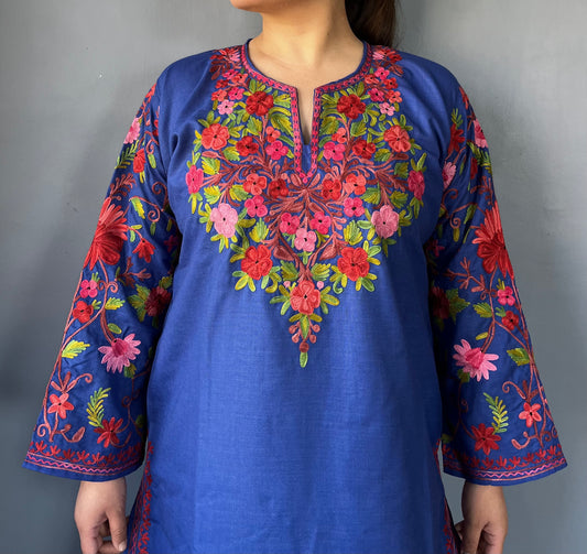 Sonzal Kurti | Royal Blue With Red Embroidery