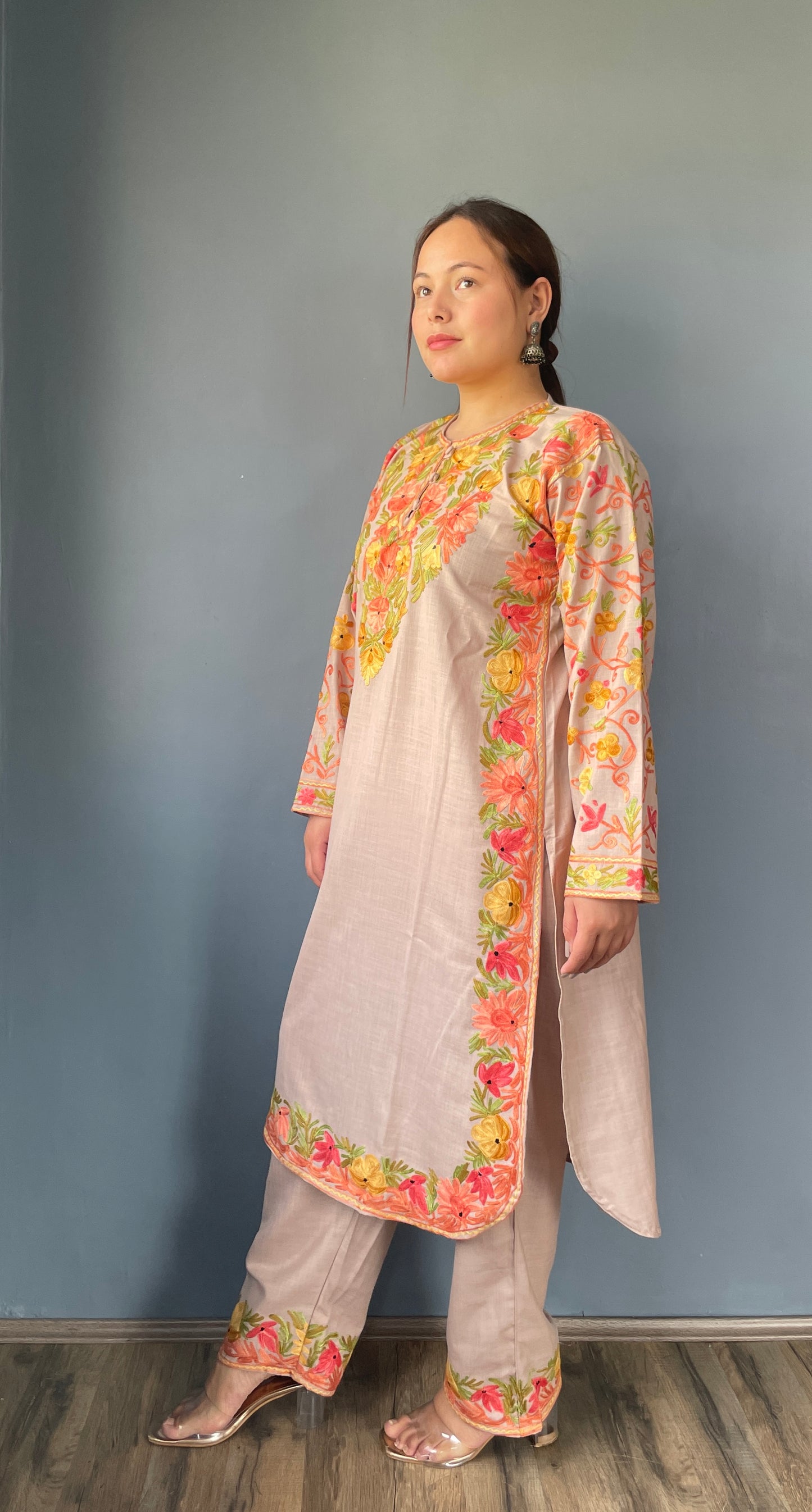 Bahaar Kurta Set | Almond Beige With Golden Embroidery