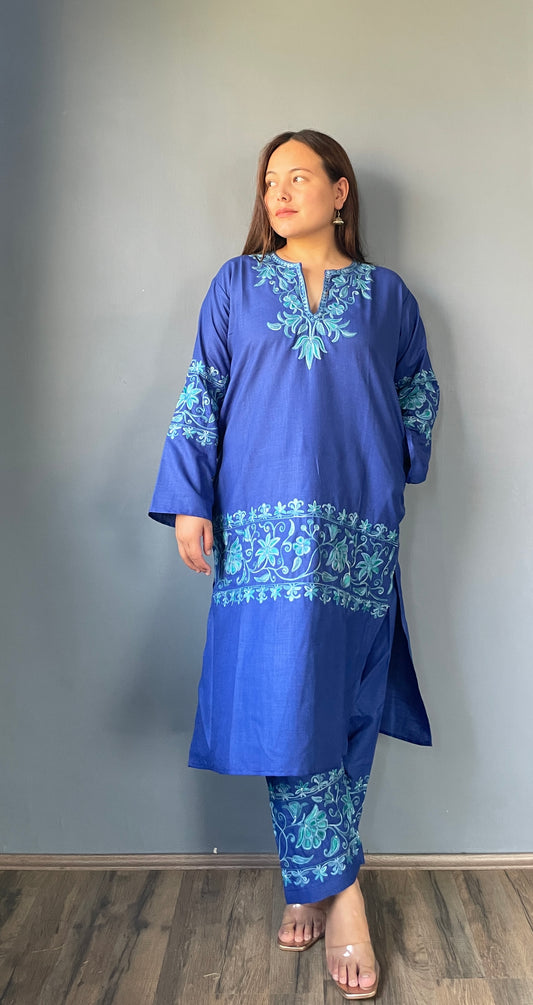 Coord | Blue | Green Aari Embroidered