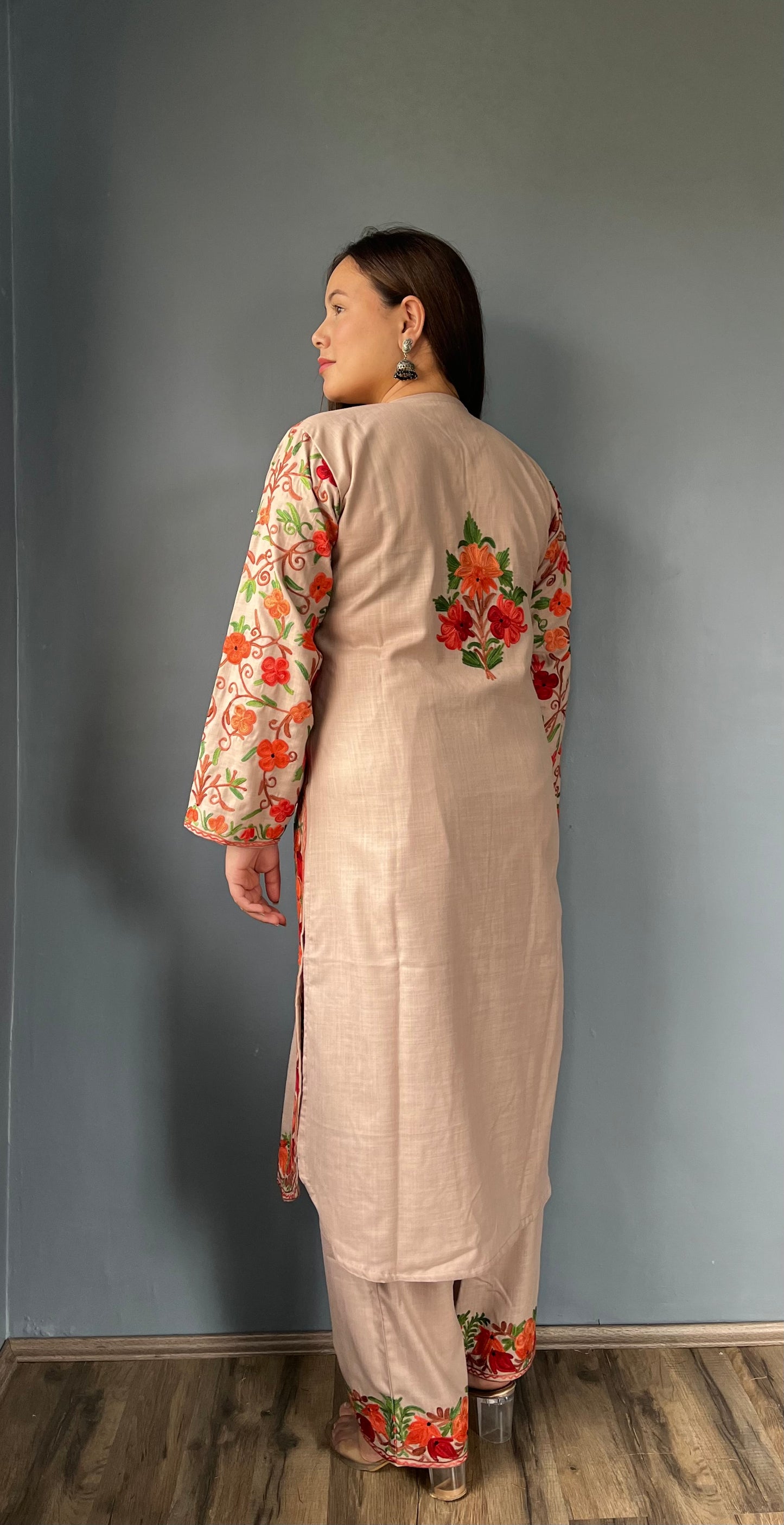 Bahaar Kurta Set | Almond Beige With Green Embroidery