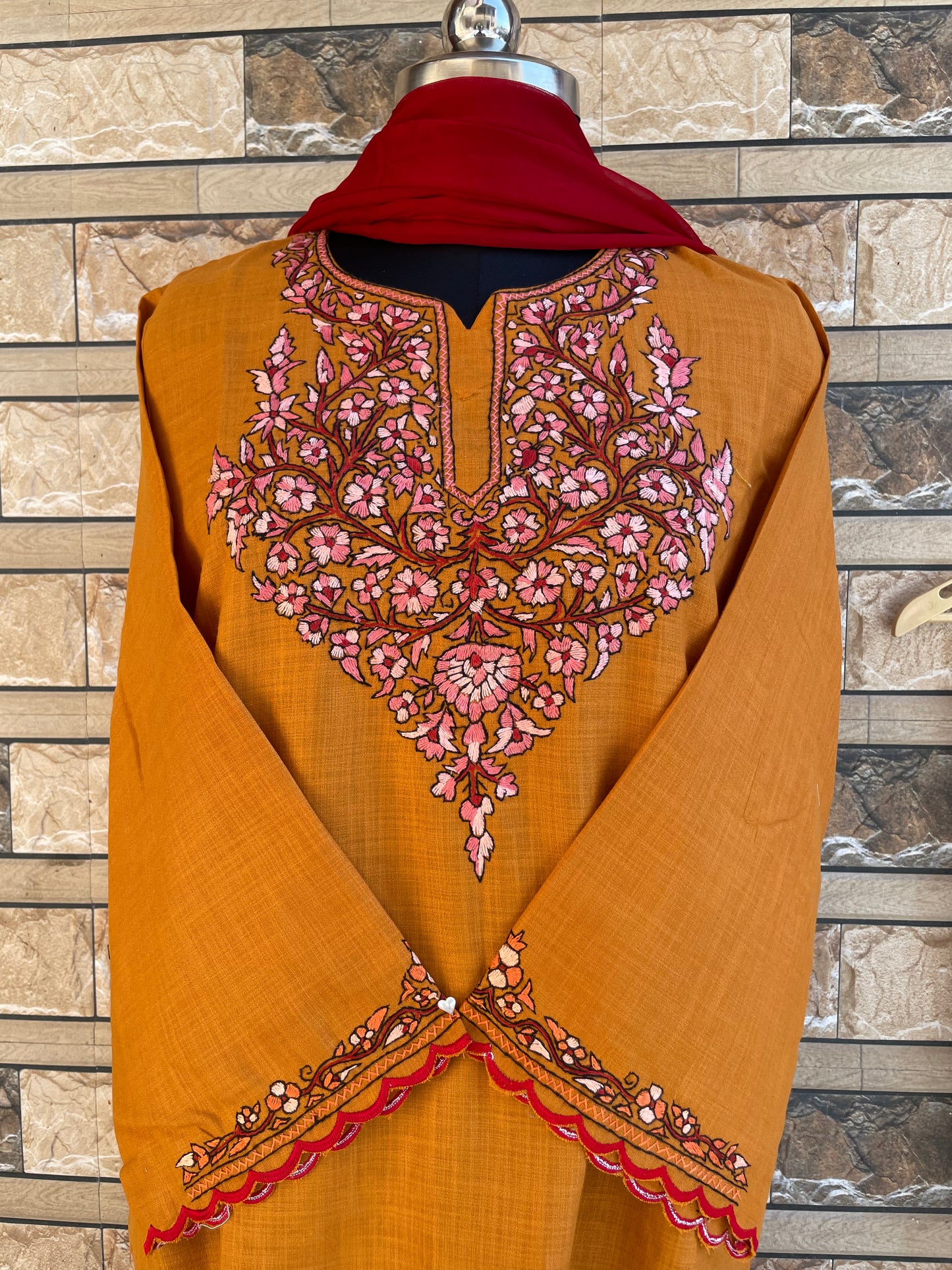 Sozni Suit | Mustard (Pink Embroidery)