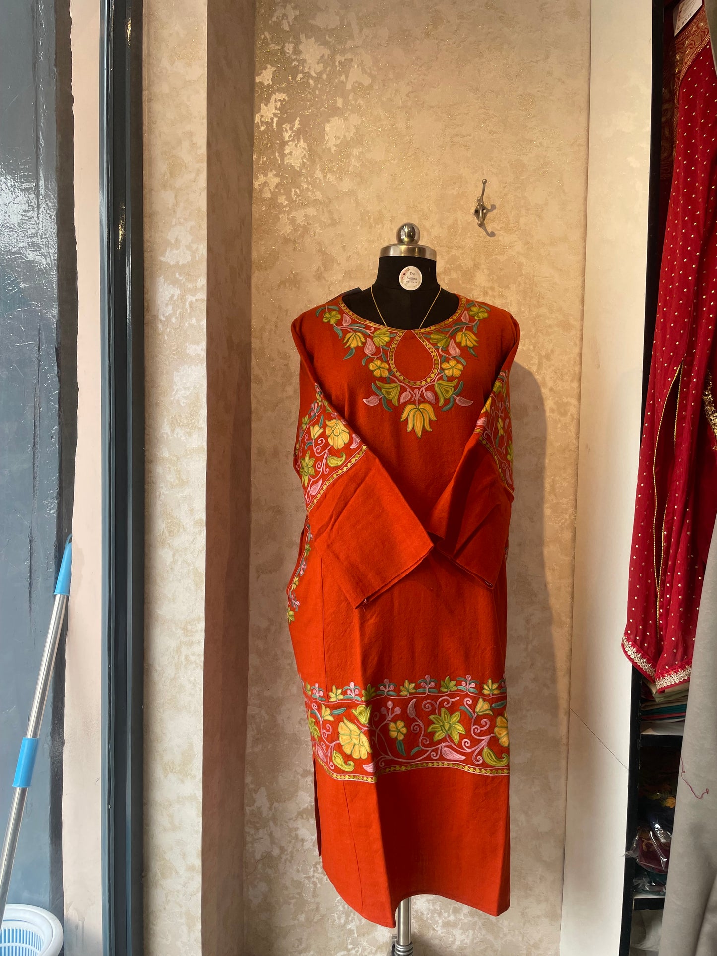 Aari Embroidered Pheran | Rust Orange