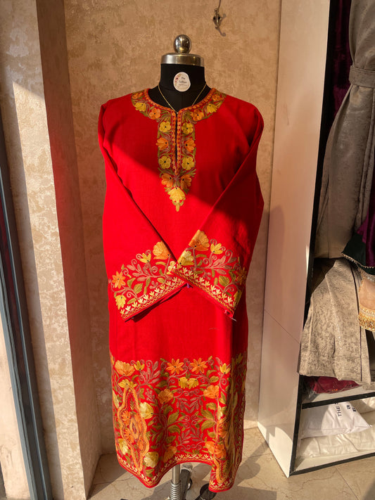 Aari Embroidered Pheran | Red