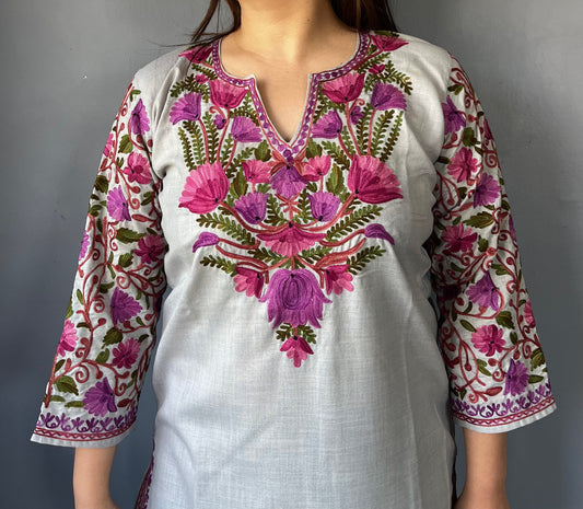 Sonzal Kurti | Blue Gray With Purple Embroidery