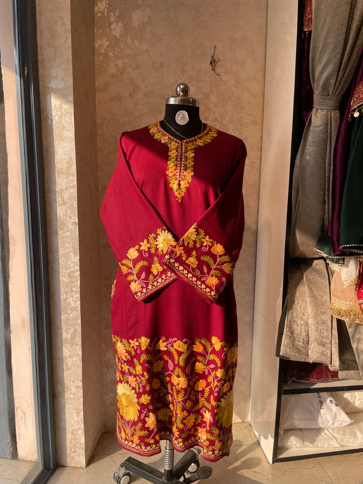 Aari Embroidered Pheran | Maroon