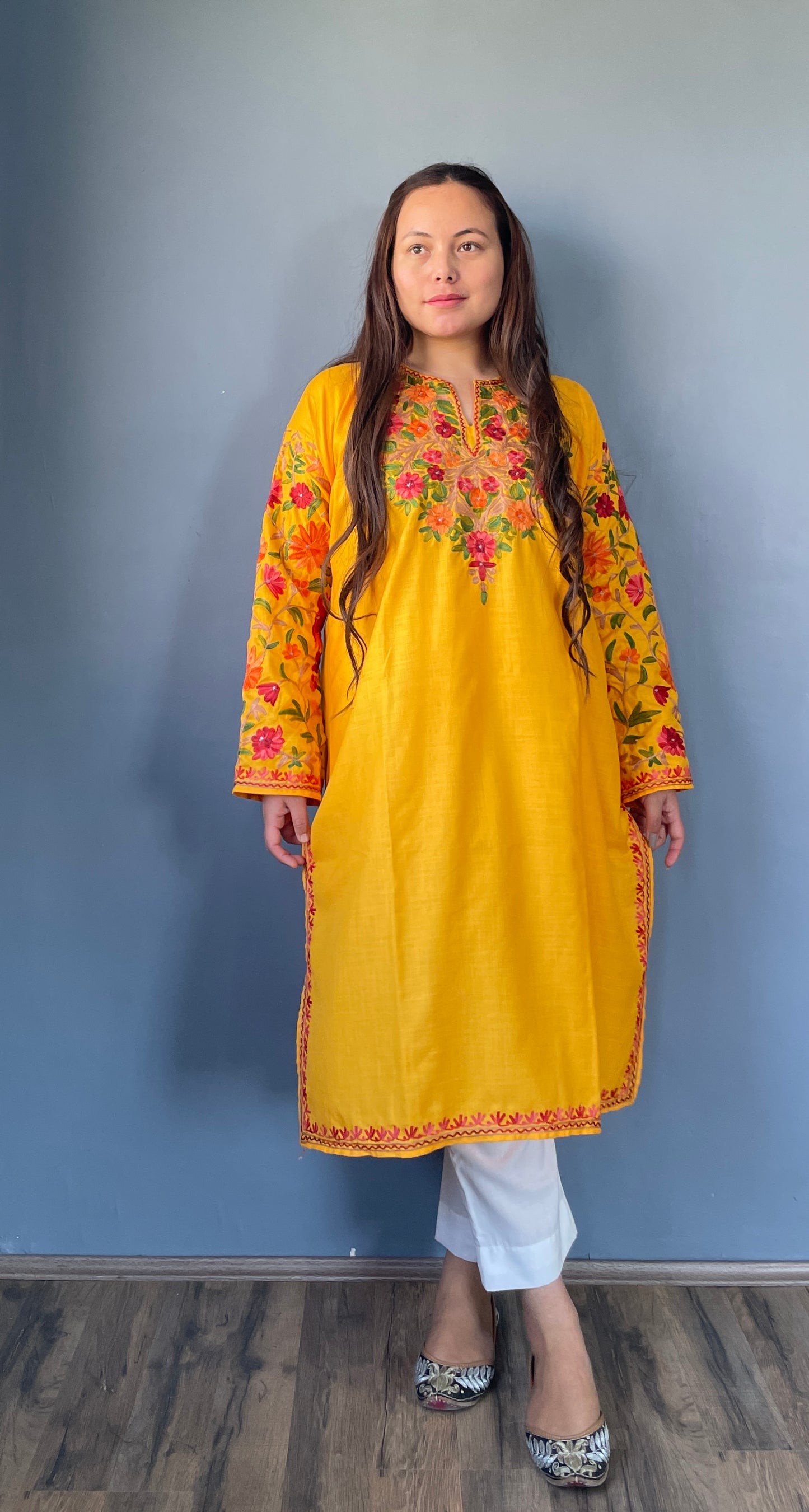 Sonzal Kurti | Bright Yellow With Red Embroidery