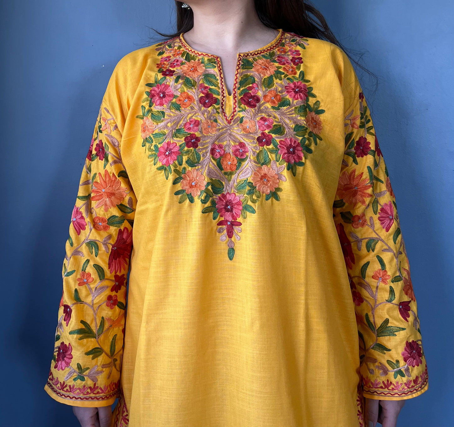 Sonzal Kurti | Bright Yellow With Red Embroidery