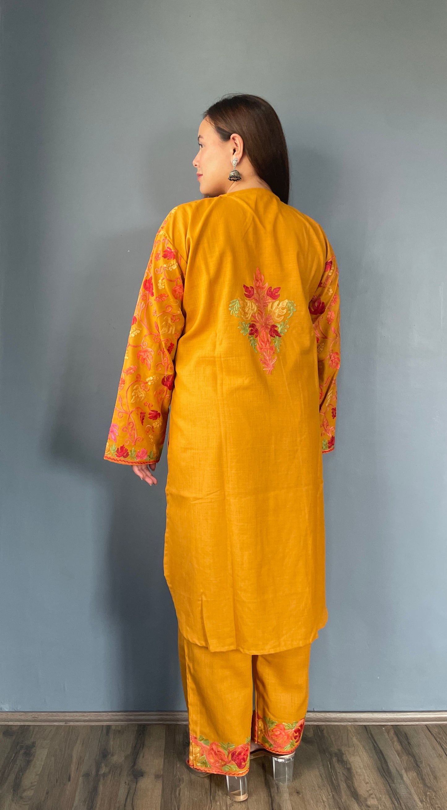 Bahaar Kurta Set | Mustard With Red Embroidery