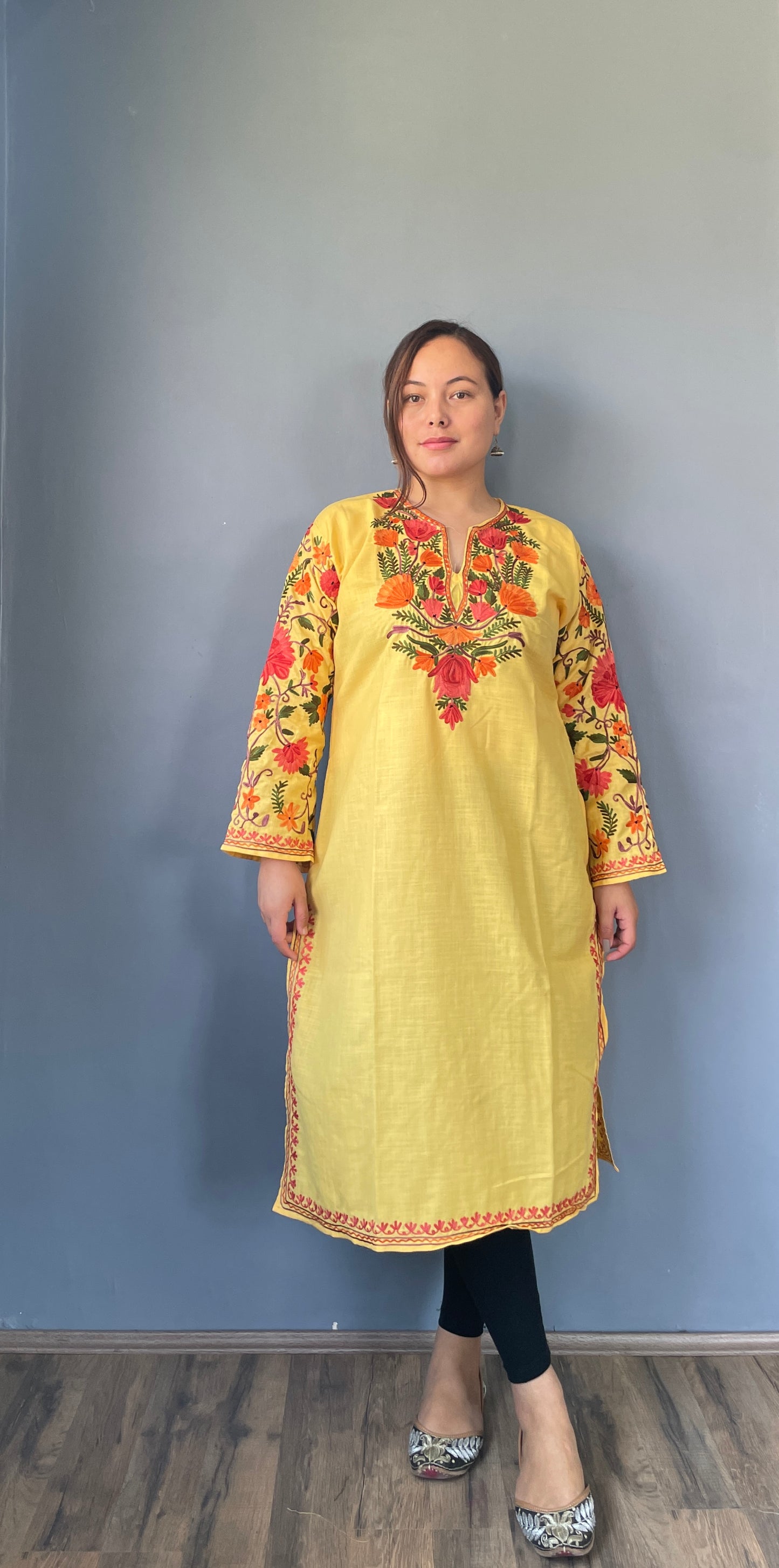 Sonzal Kurti | Daisy Yellow With Green Embroidery