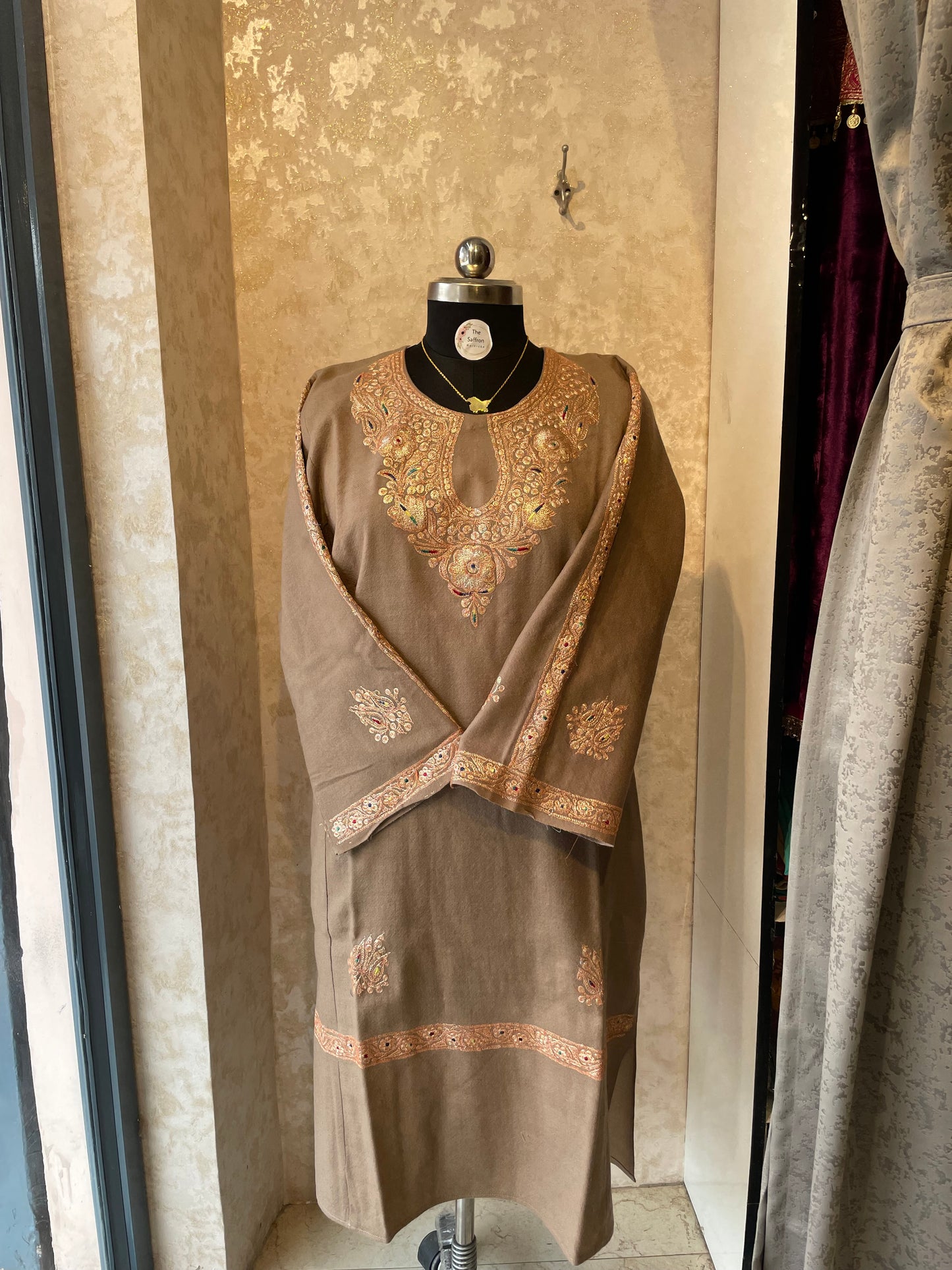 Tilla Embroidered Pheran | Pashmina Brown