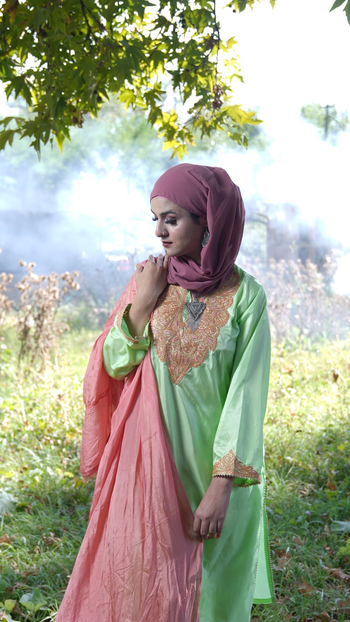 Tilla Embroidered Silk Suit | Light Green