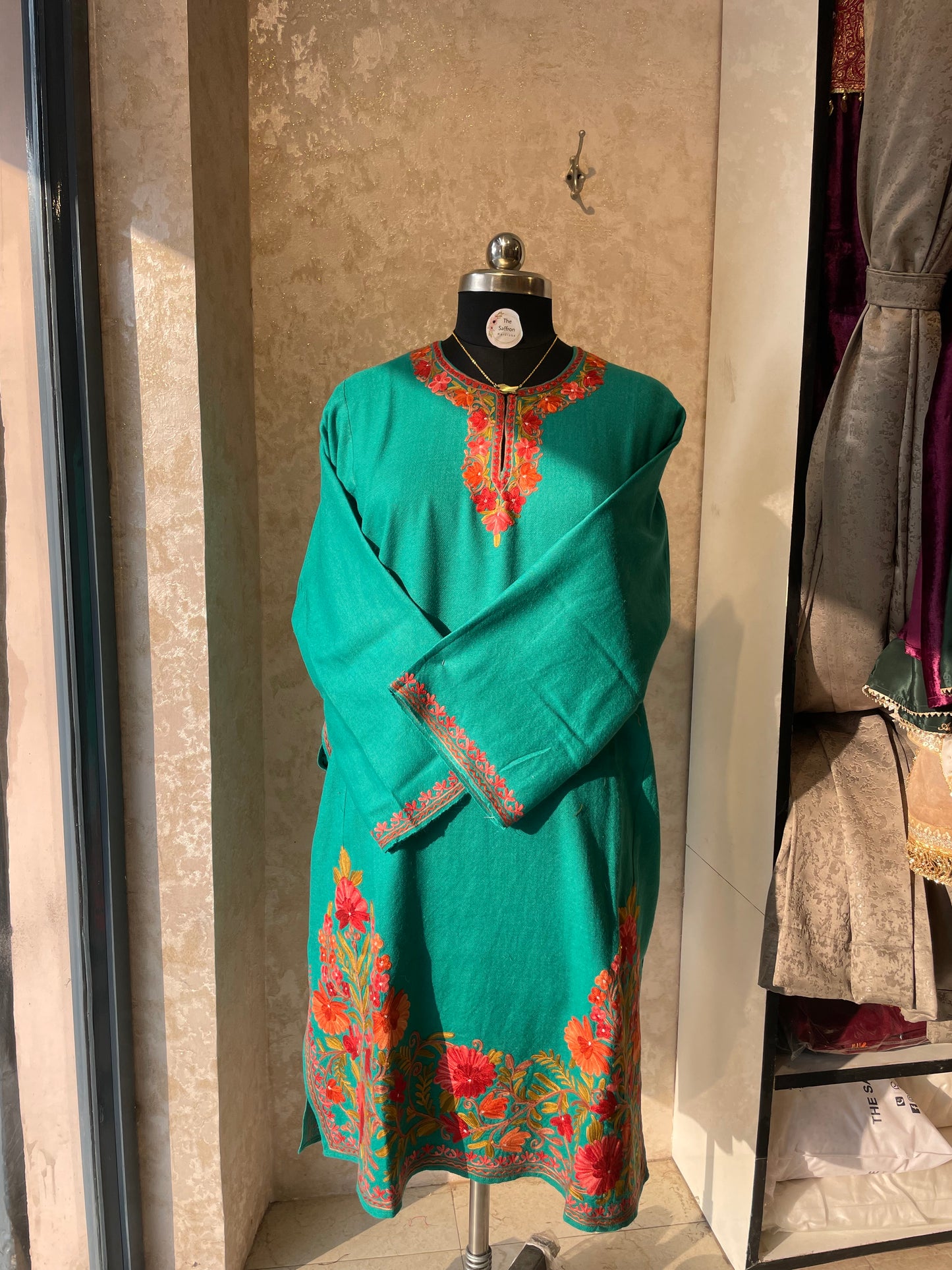 Aari Embroidered Pheran | Rama Green